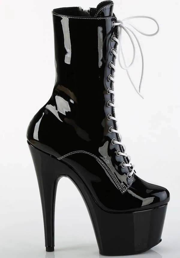 ADORE-1040TT [Black/White Patent] | PLATFORM BOOTS [PREORDER]