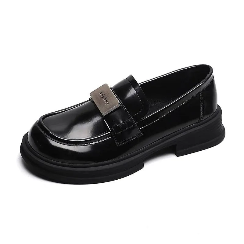 Black Leather Low Heels Loafers Pumps - W826-5 Women's Casual Shoes