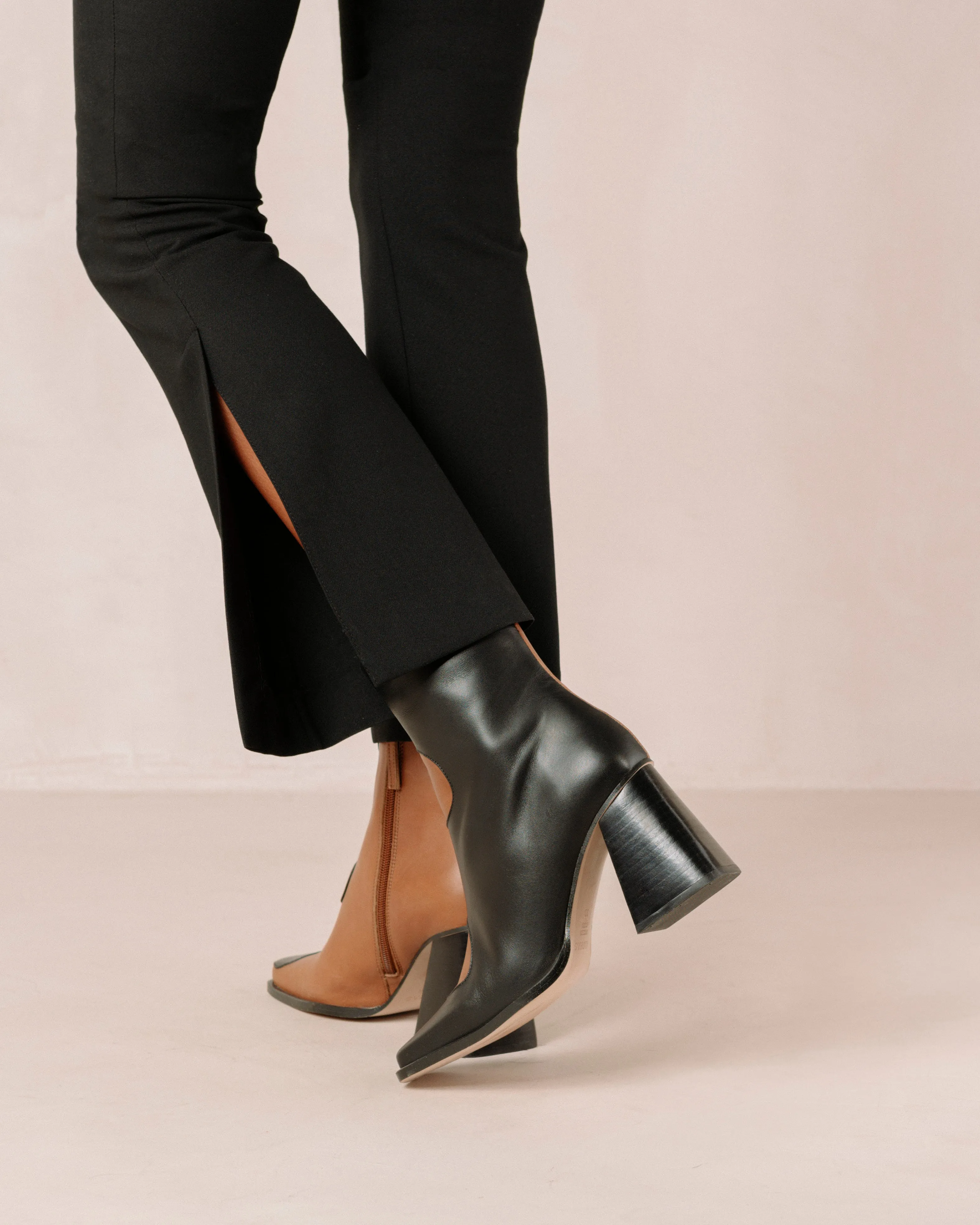 Blair Bicolor Black Camel Leather Ankle Boots