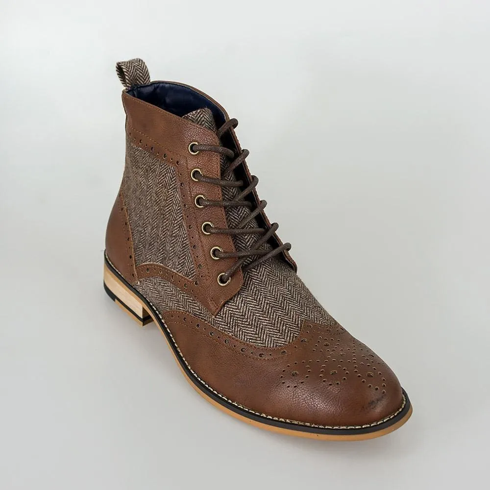 Cavani Sherlock Brown Men's Tweed Brogue Boots