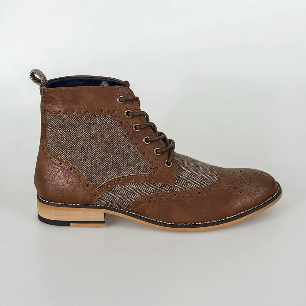 Cavani Sherlock Brown Men's Tweed Brogue Boots