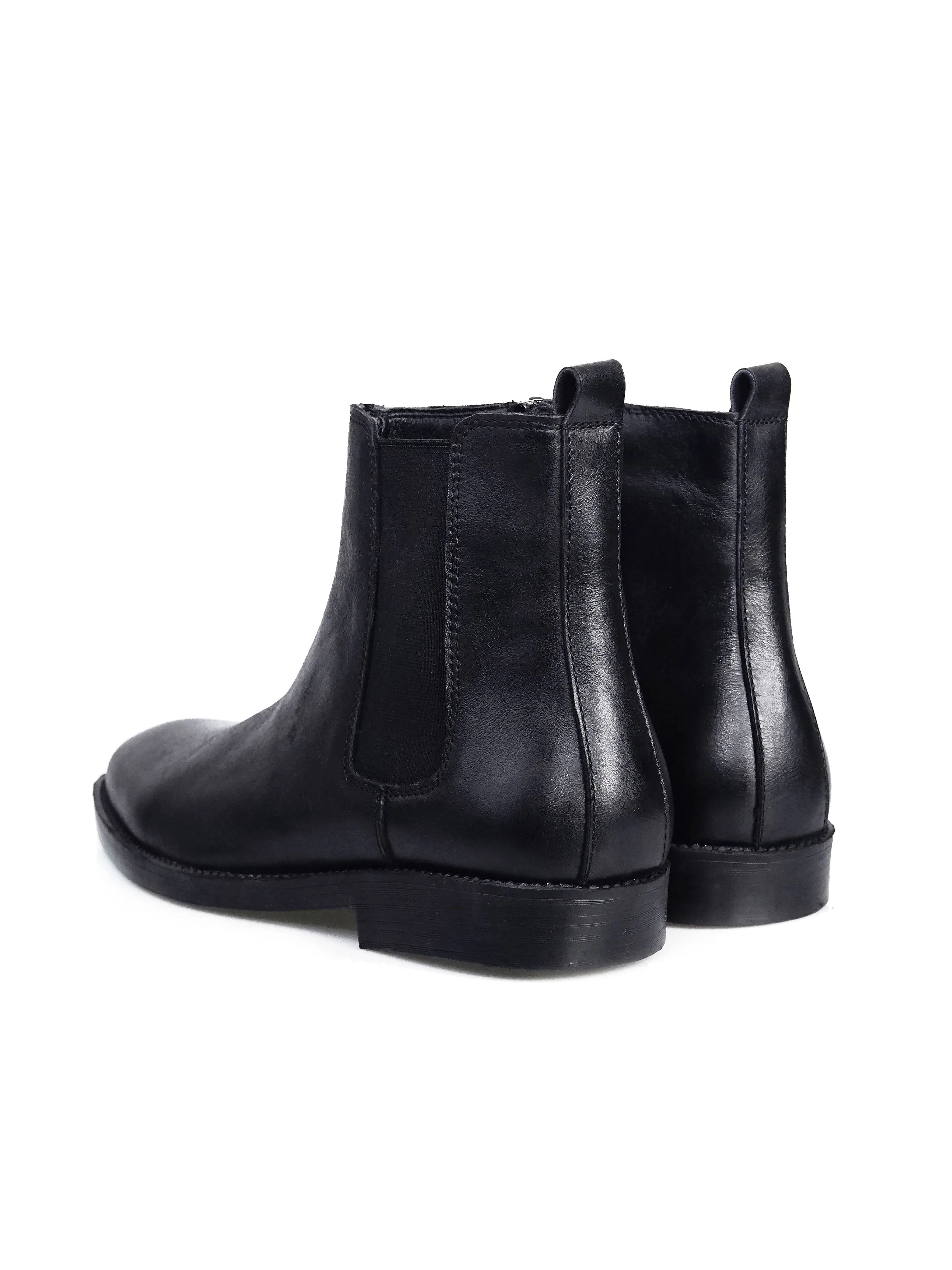 Chelsea Boots With Zipper - Solid Black Leather (Crepe Sole)