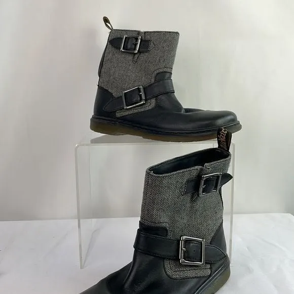 DrMarten Grey Fabric With Black Leather Ankle Boots