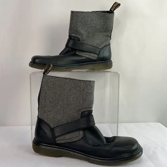 DrMarten Grey Fabric With Black Leather Ankle Boots