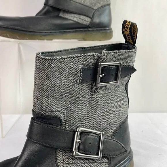 DrMarten Grey Fabric With Black Leather Ankle Boots