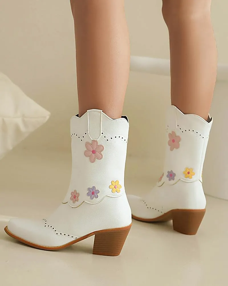 Floral Color-Blocking Ankle Boots