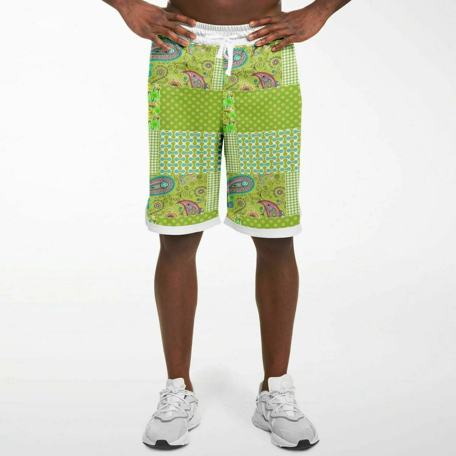 Green Anjou Pear Patchwork Basketball Shorts