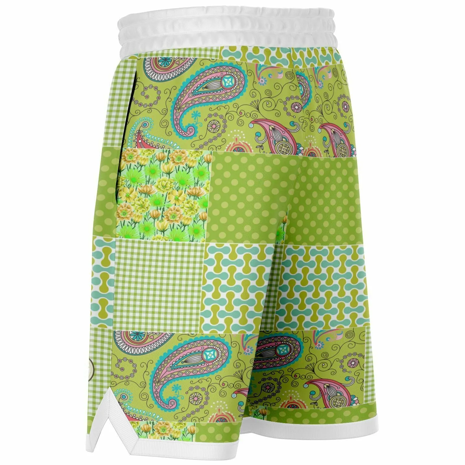 Green Anjou Pear Patchwork Basketball Shorts