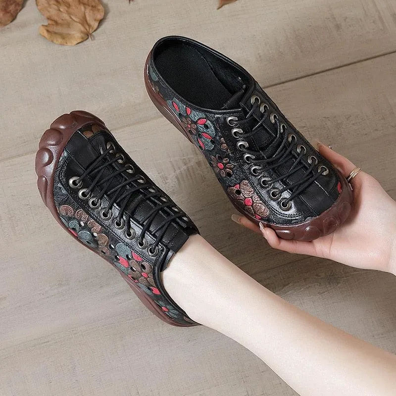 Handmade Hollow Leather Flats: RV154 Women's Casual Shoes Sneakers