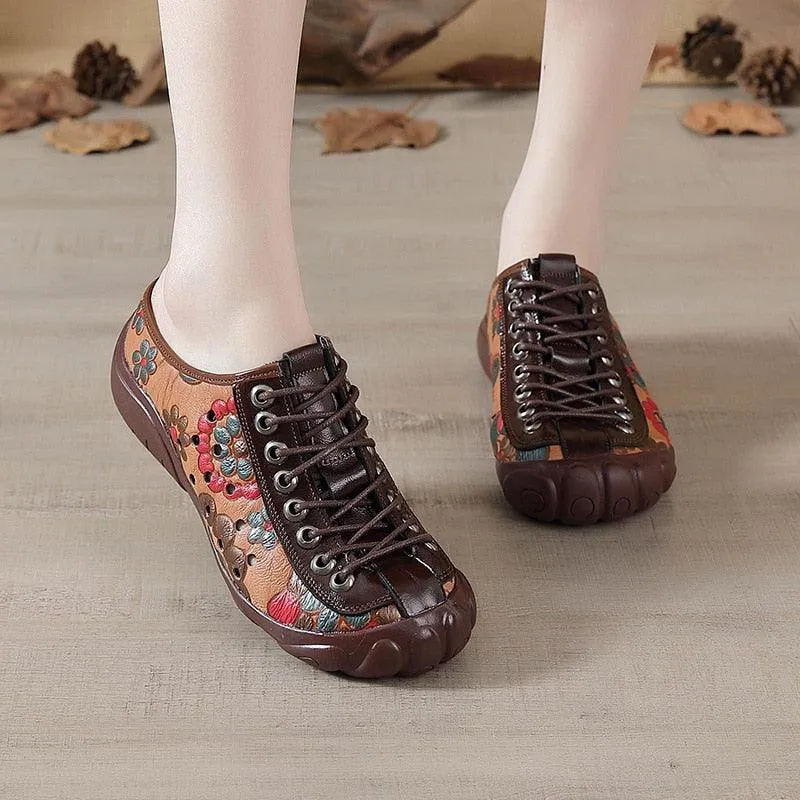 Handmade Hollow Leather Flats: RV154 Women's Casual Shoes Sneakers