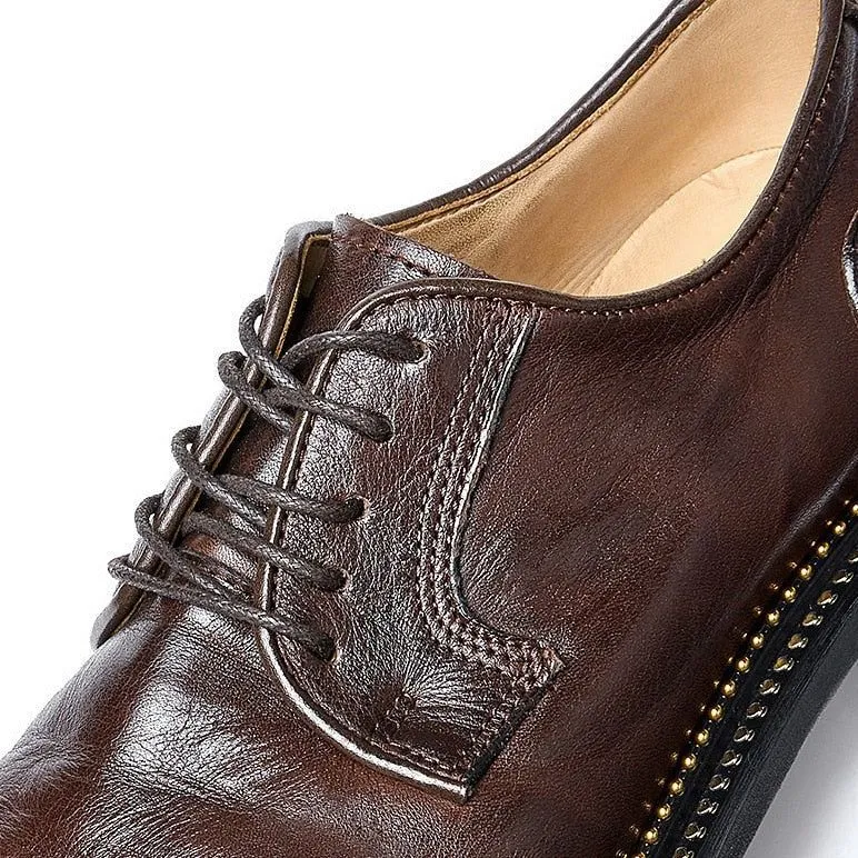 Handmade Retro Leather Oxfords - Men's Casual Shoes QD1245