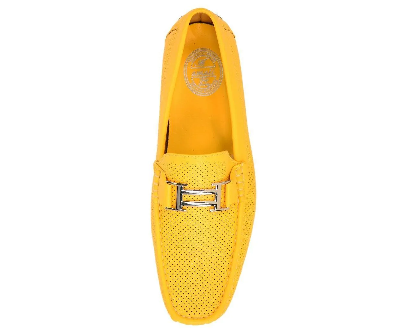 Men's Yellow Perforated Smooth Driving  Moccasin/Loafers Shoes