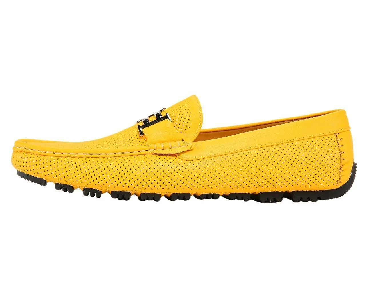 Men's Yellow Perforated Smooth Driving  Moccasin/Loafers Shoes