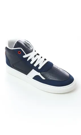 O180407 Lace Up Leather With Suede High-Neck Casual Shoes - Navy Blue