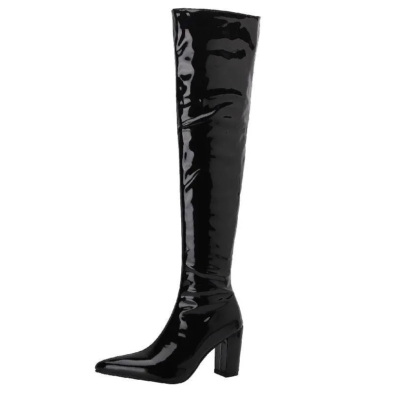 Over the Knee Patent Leather Black Boots