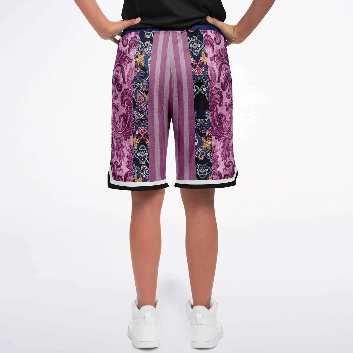 Purple Jamboree Striped Basketball Shorts