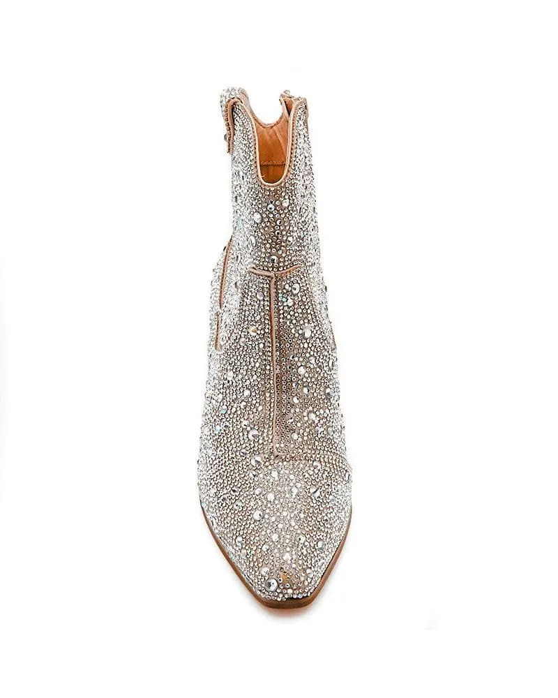 Rhinestone Pointed Toe Zipper Ankle Boots