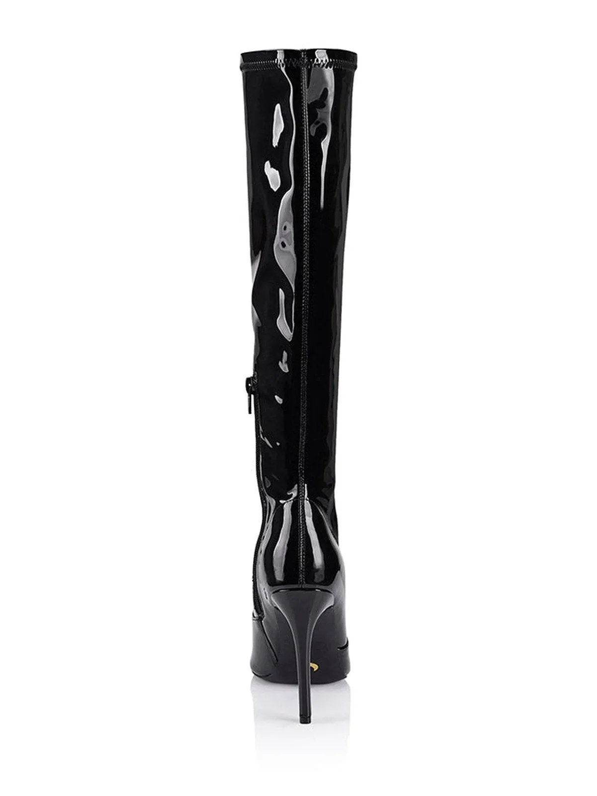 Savannah Knee High Boots - Black Patent Stretch