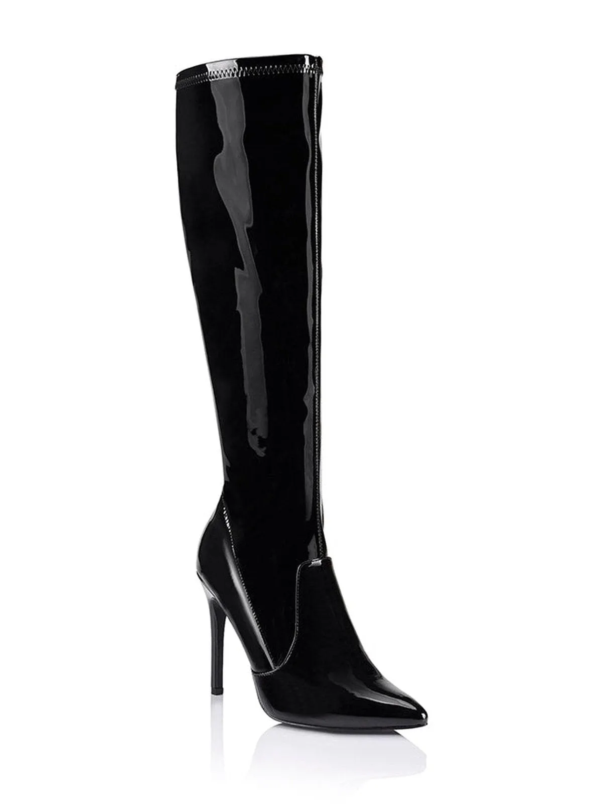 Savannah Knee High Boots - Black Patent Stretch