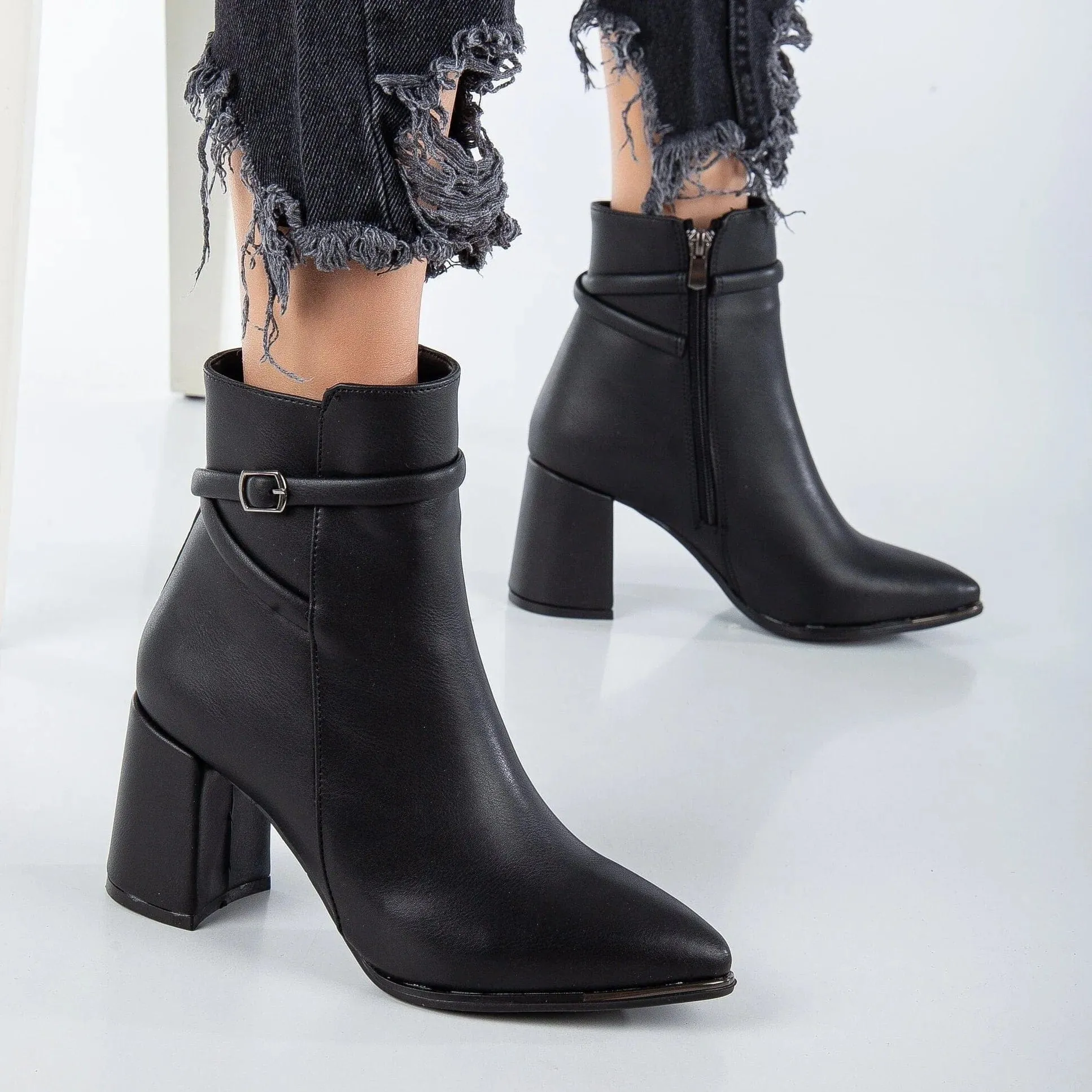 Solange Vegan Suede Heeled Ankle Boots | Black