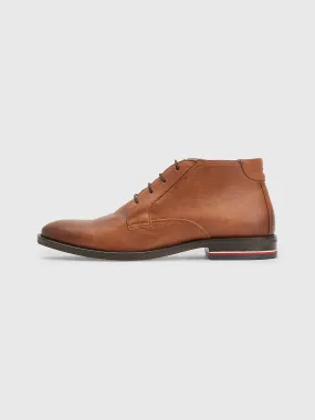 Tommy Hilfiger MENS Signature Leather Ankle Boot Cognac