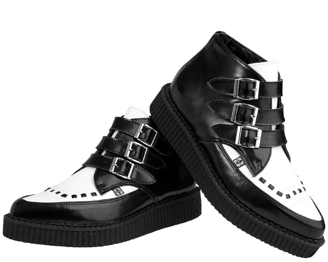 T.U.K Black White Leather 3 Buckle Creeper Boot