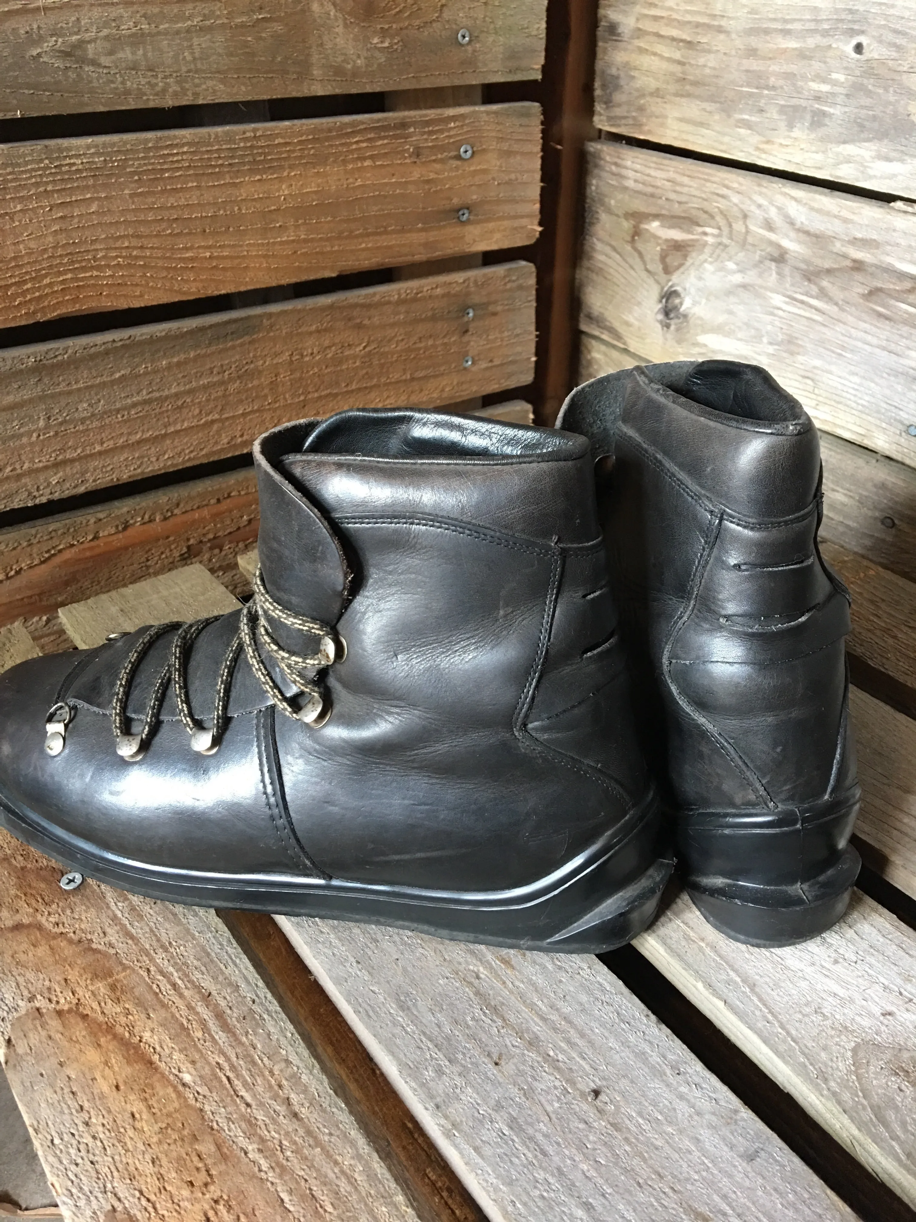 Vintage Black Leather Ski Boots