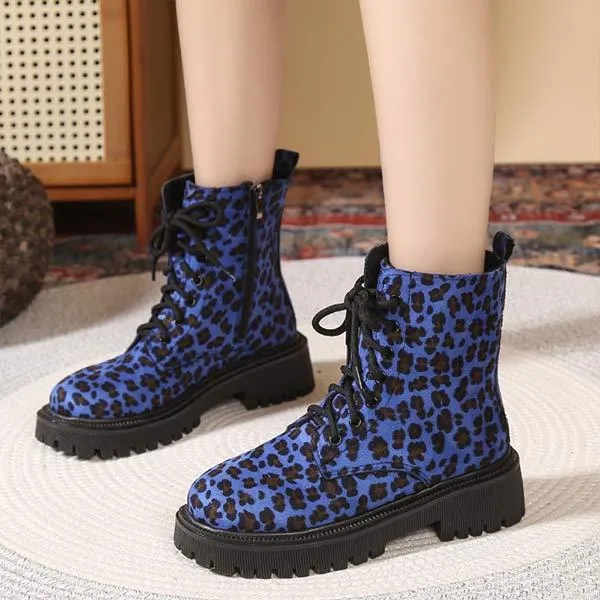 Women's Buckled Short Leopard Print Martin Boots 71941895C