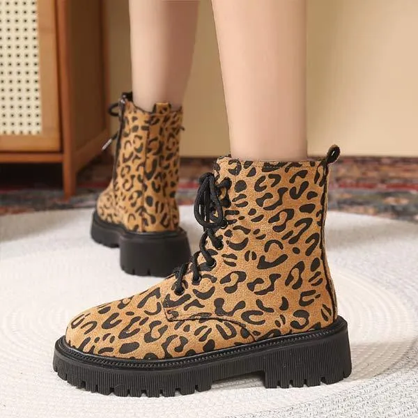 Women's Buckled Short Leopard Print Martin Boots 71941895C