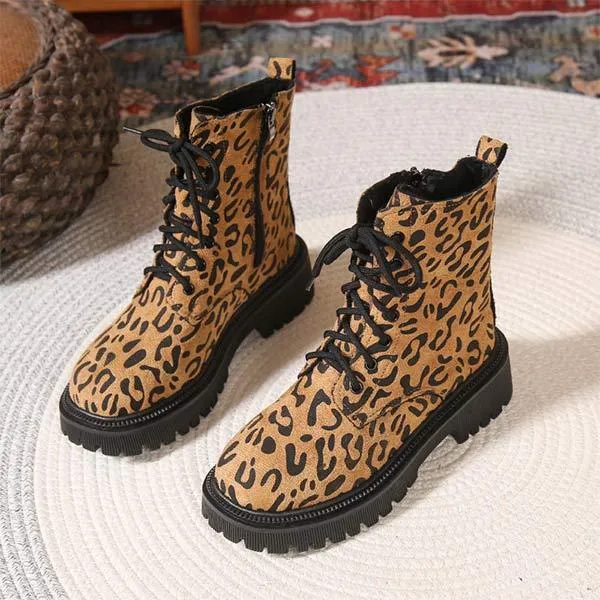 Women's Buckled Short Leopard Print Martin Boots 71941895C