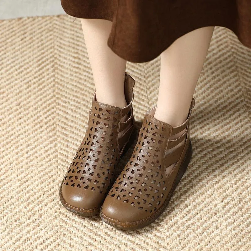 Women's Casual Shoes: GP108 Hollow Flat Leather Sandals Boots