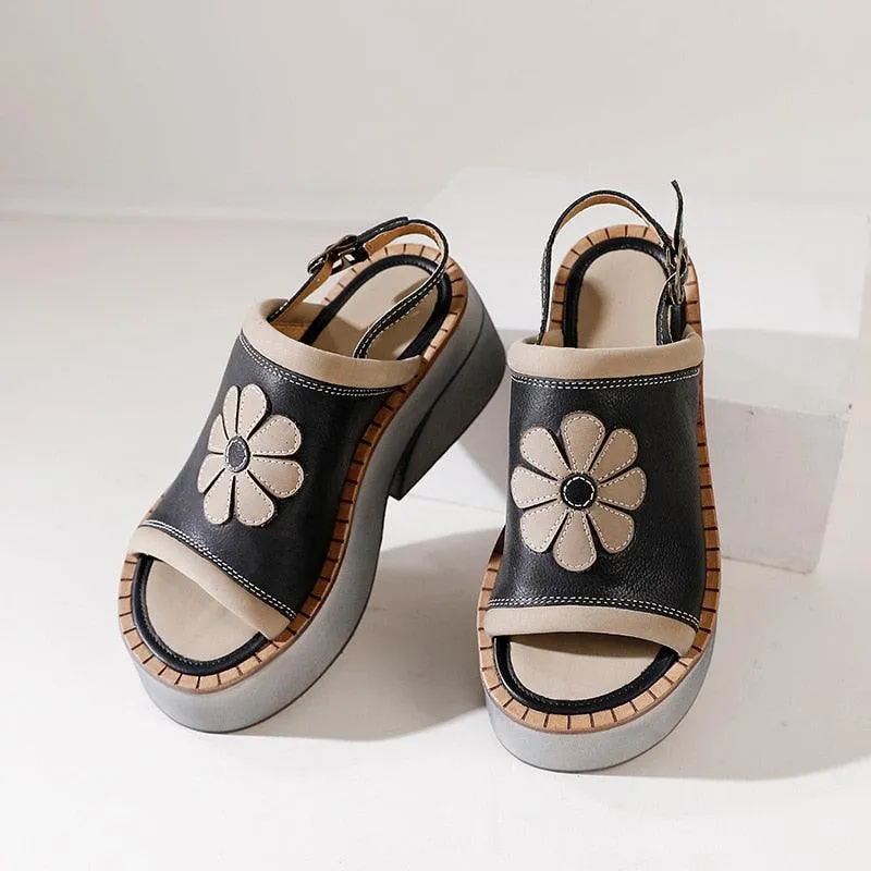 Women's Casual Shoes: GP112 Luxury Leather Platform Flower Sandals