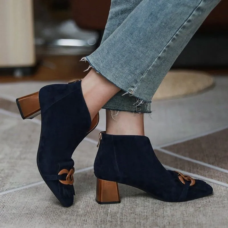 Women's Casual Shoes QM1230 - Square Mid-Heel Ankle Boots