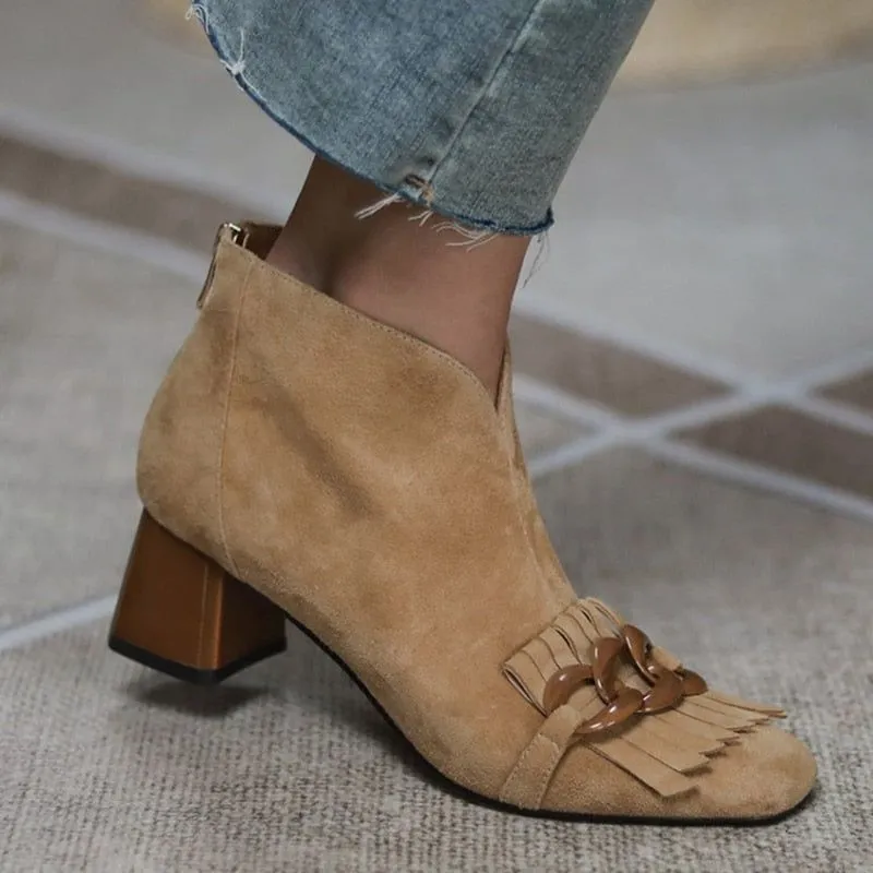 Women's Casual Shoes QM1230 - Square Mid-Heel Ankle Boots