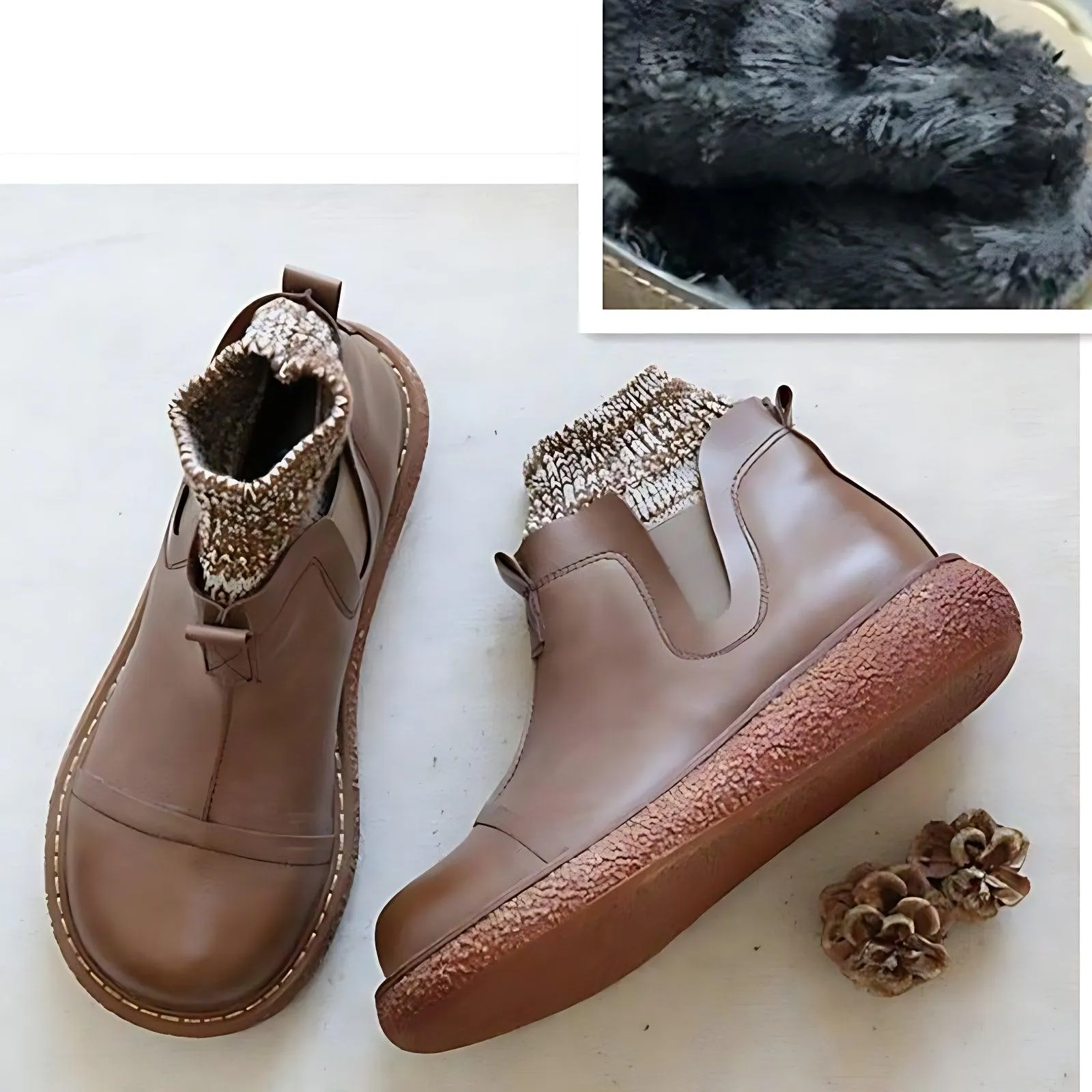 Women's Comfortable Leather Casual Shoes: B-TK345 Handmade Ankle Boots