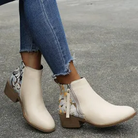 Women's Pattern Side-zip Chunky Heel Ankle Boots