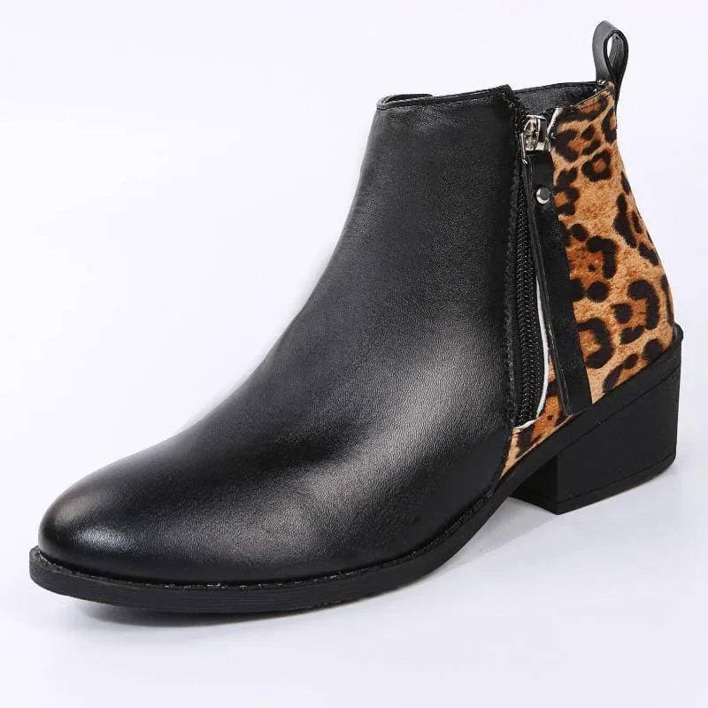 Women's Pattern Side-zip Chunky Heel Ankle Boots