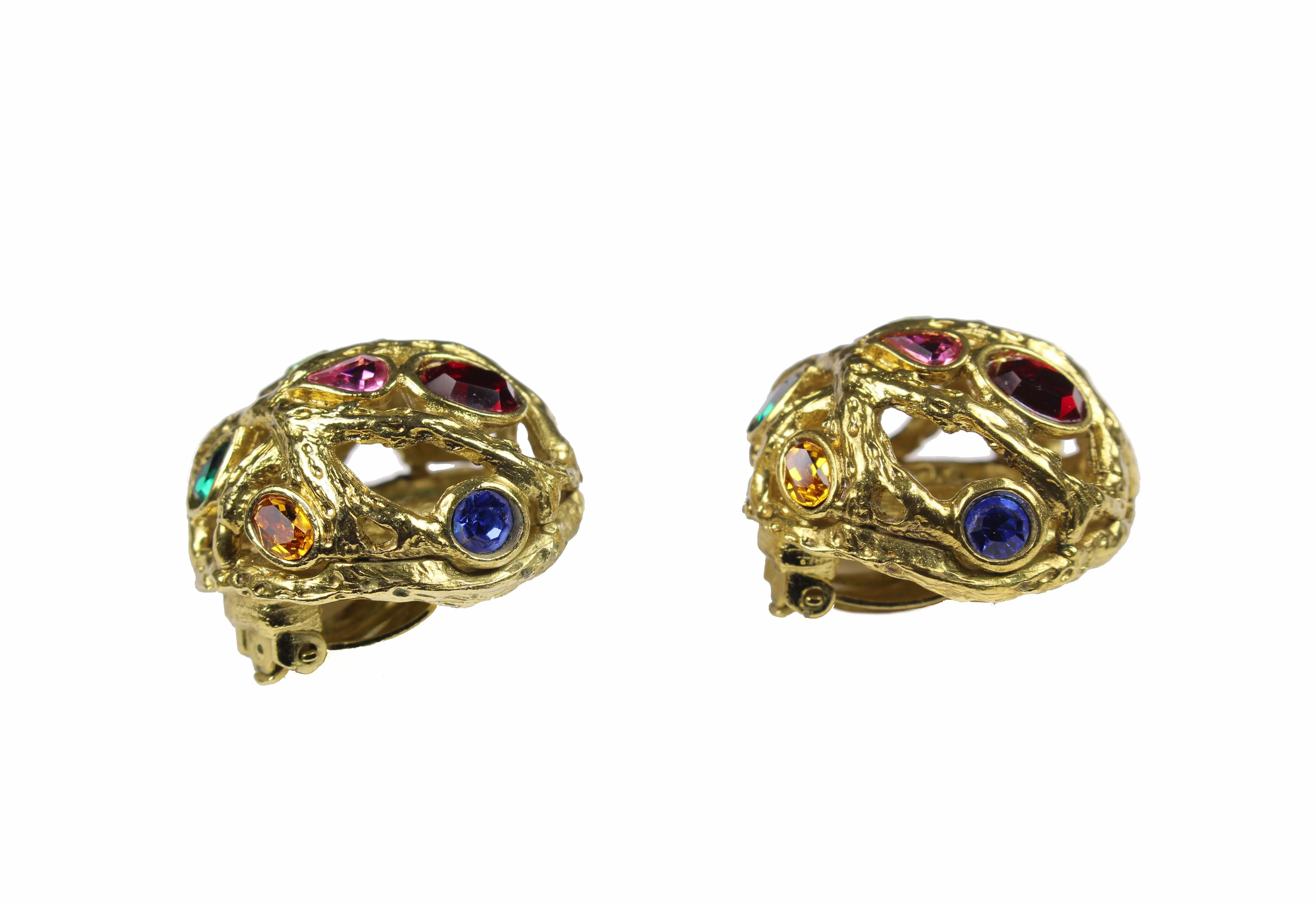 YVES SAINT LAURENT button earrings multicolor stones