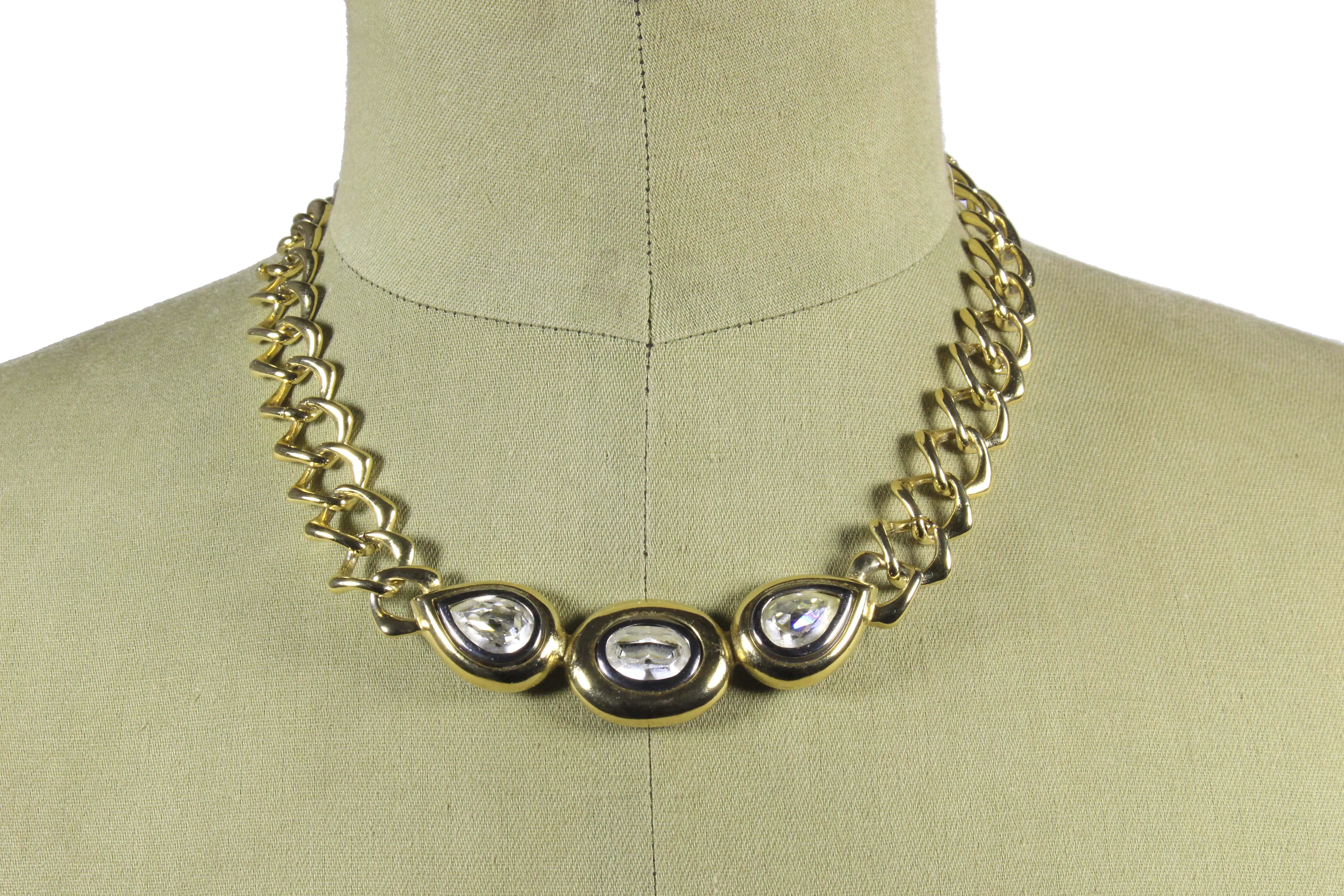 YVES SAINT LAURENT chain link rhinestones necklace