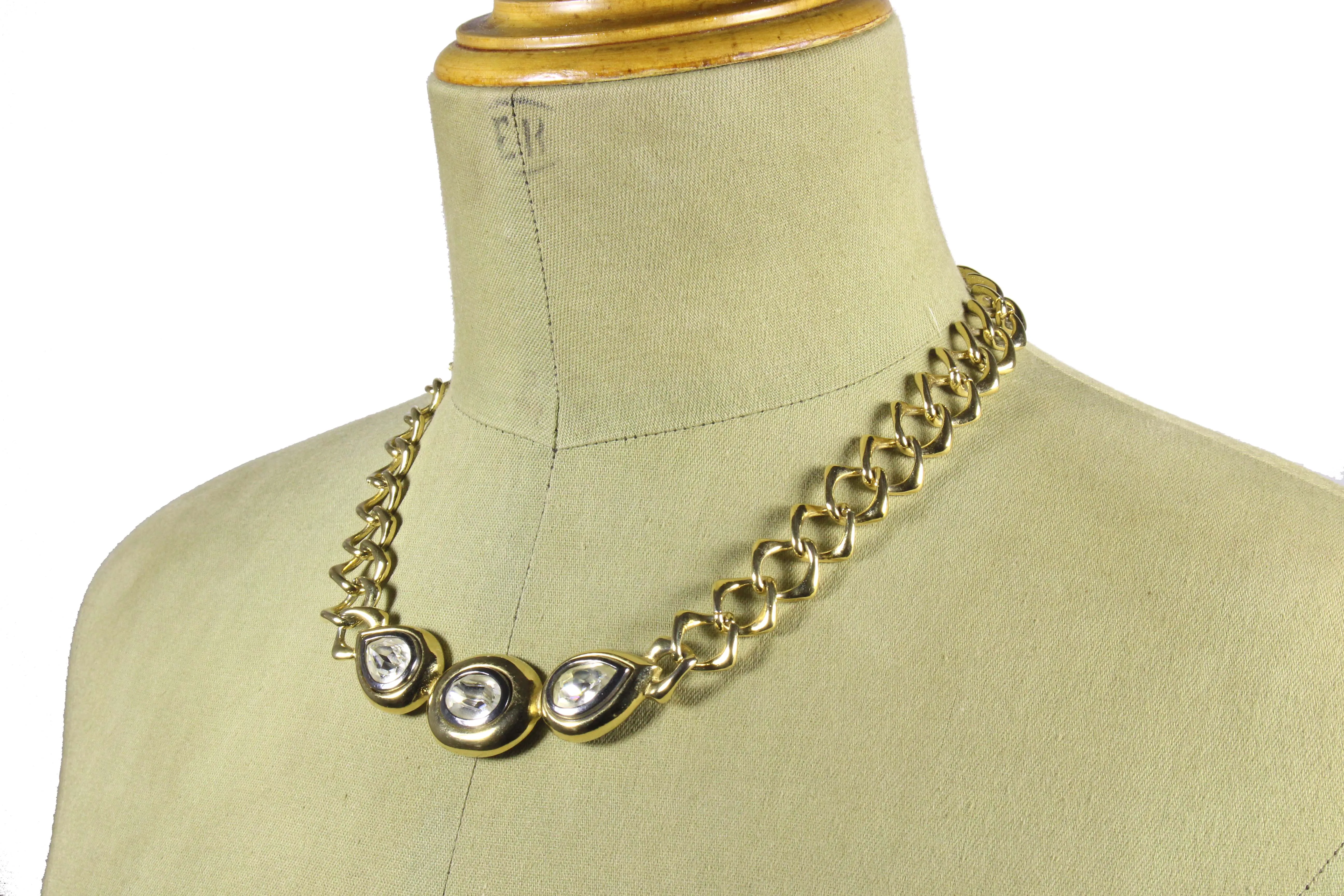 YVES SAINT LAURENT chain link rhinestones necklace