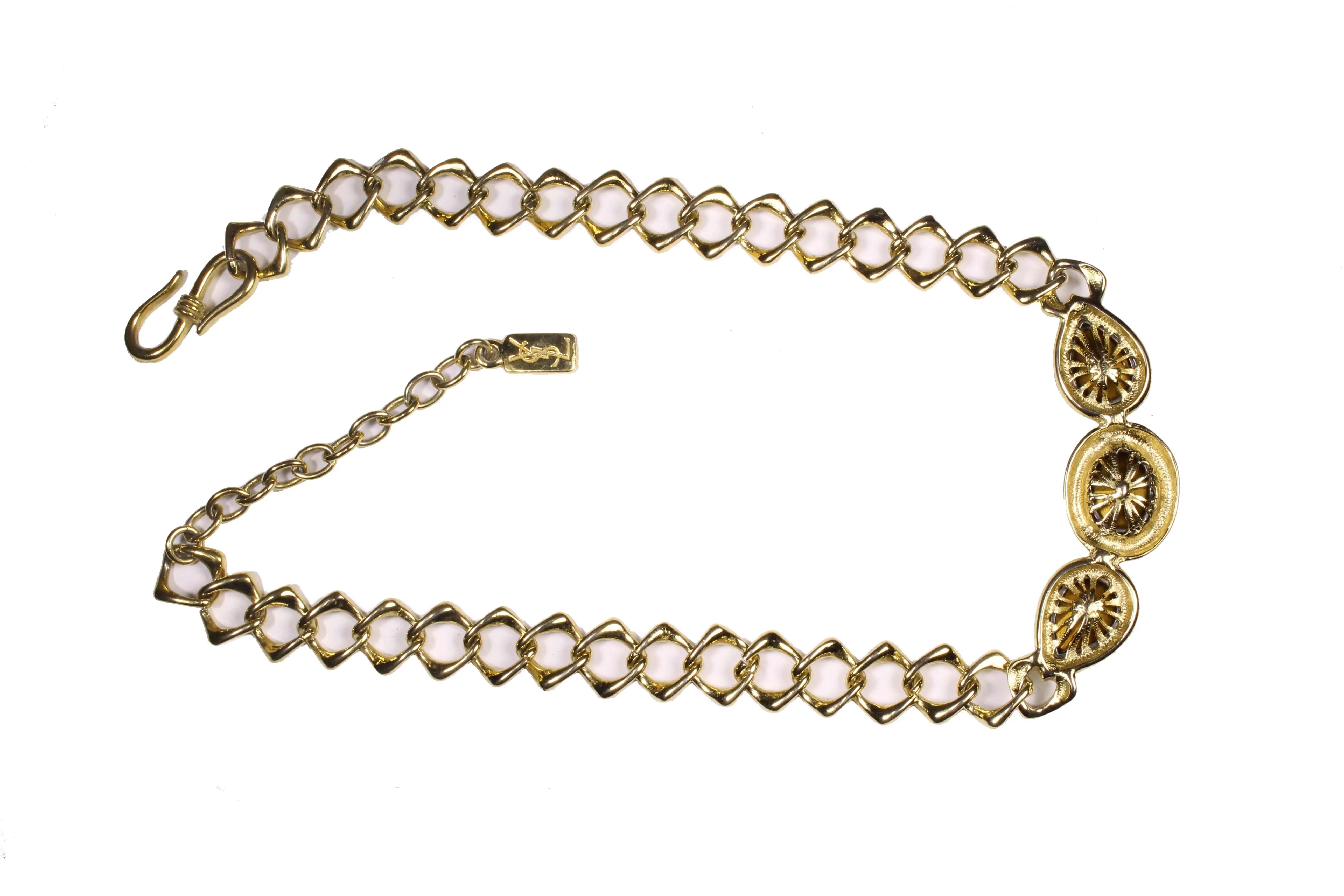 YVES SAINT LAURENT chain link rhinestones necklace