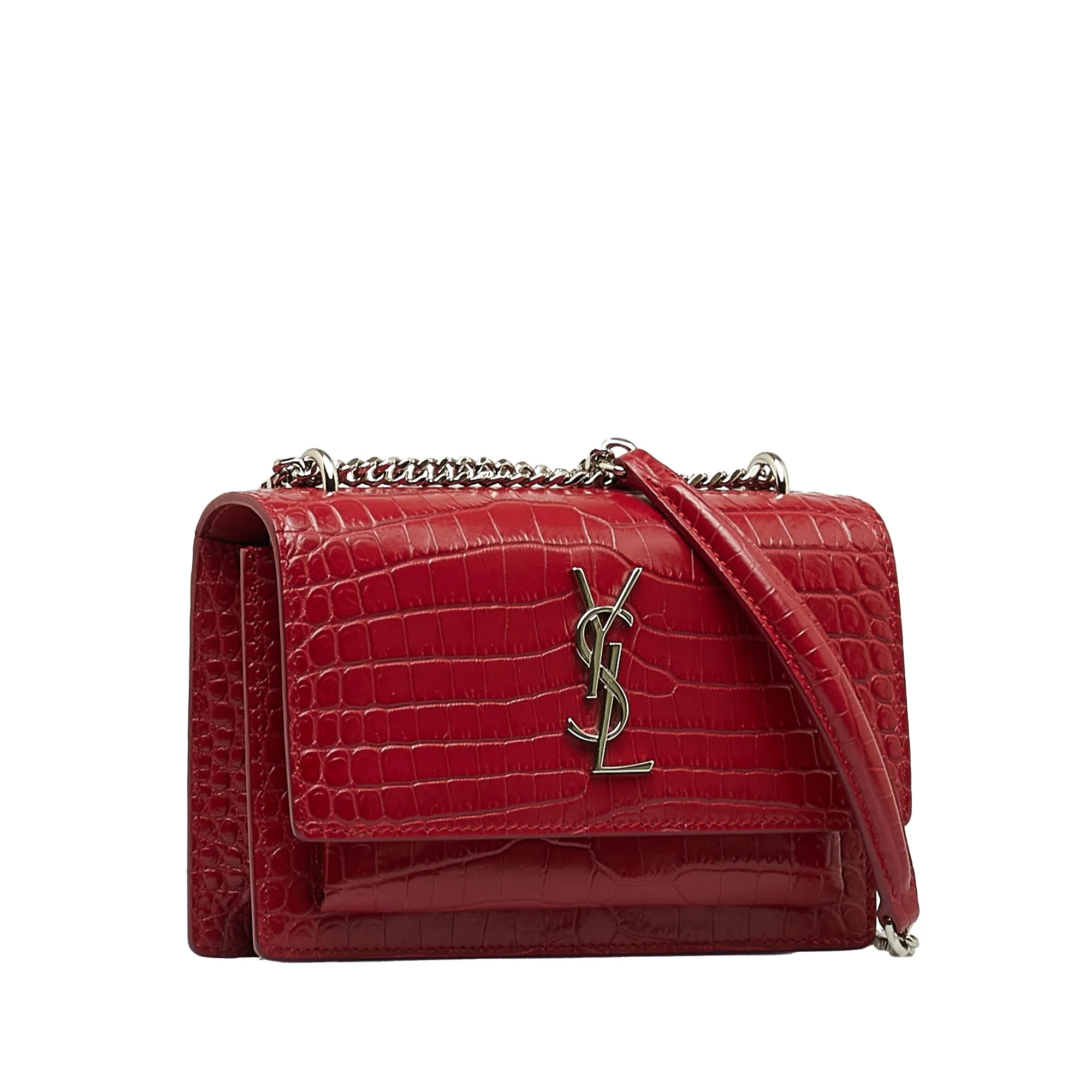 Yves Saint Laurent Sunset Red Croc Embossed Leather