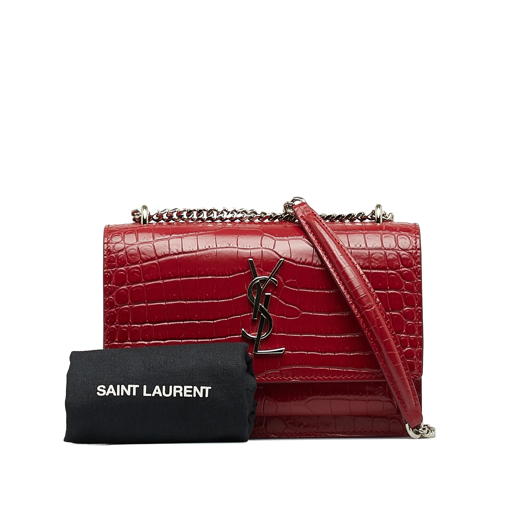 Yves Saint Laurent Sunset Red Croc Embossed Leather